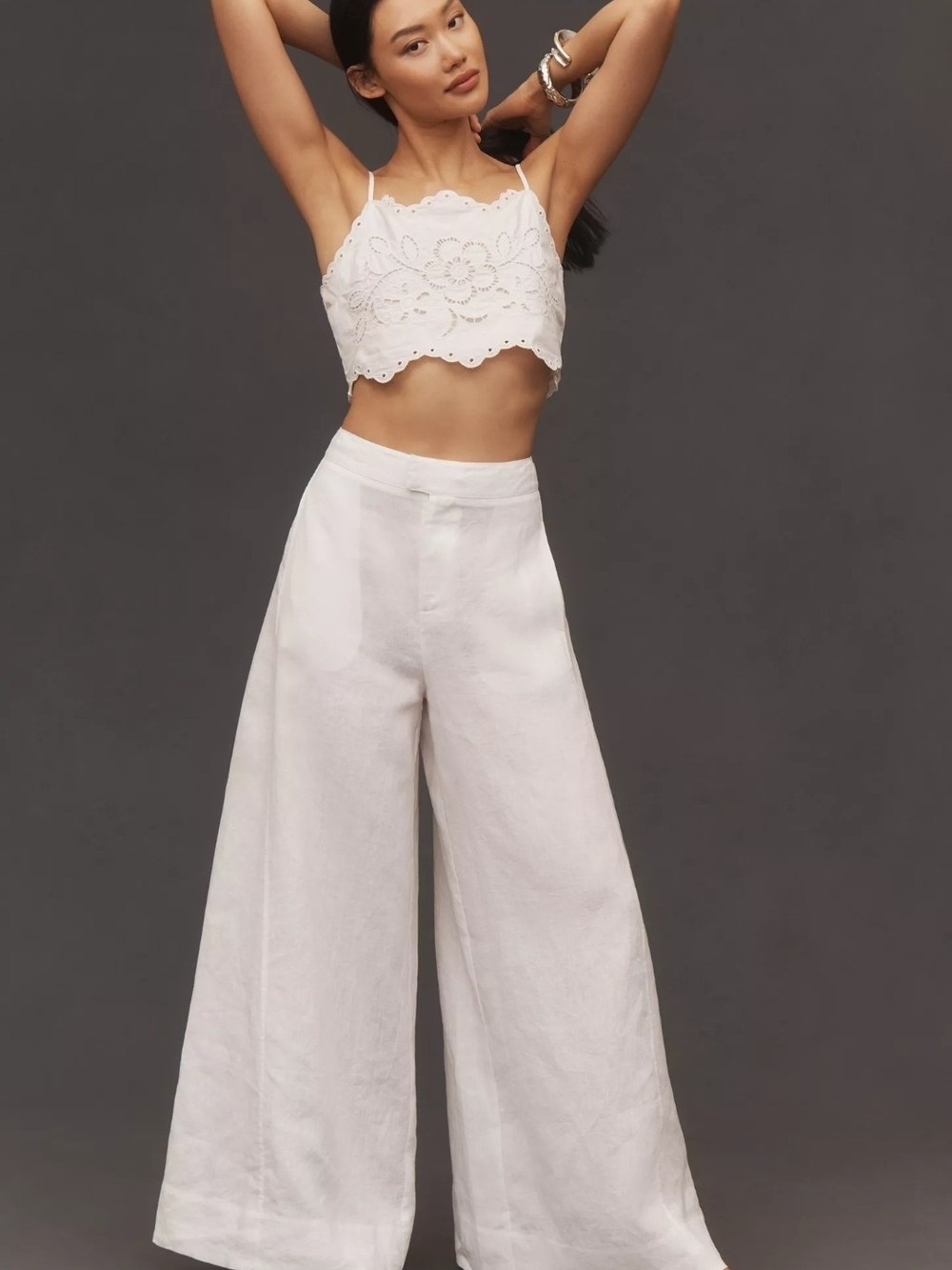 Anthropologie White High-Rise Wide-Leg Linen Palazzo Pants